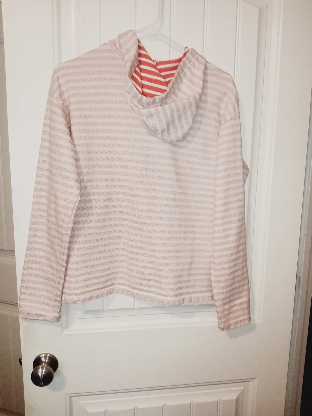 Columbia Striped Full-Zip Lightweight Hoodie Jacket | Size M | Coral & White